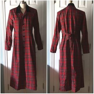 Vintage 90s Tartan Plaid Velvet Collar Coat Jacket